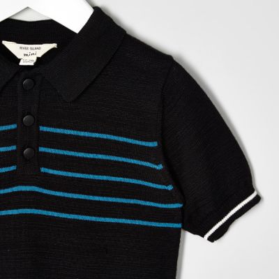 Mini boys black stripe print polo shirt